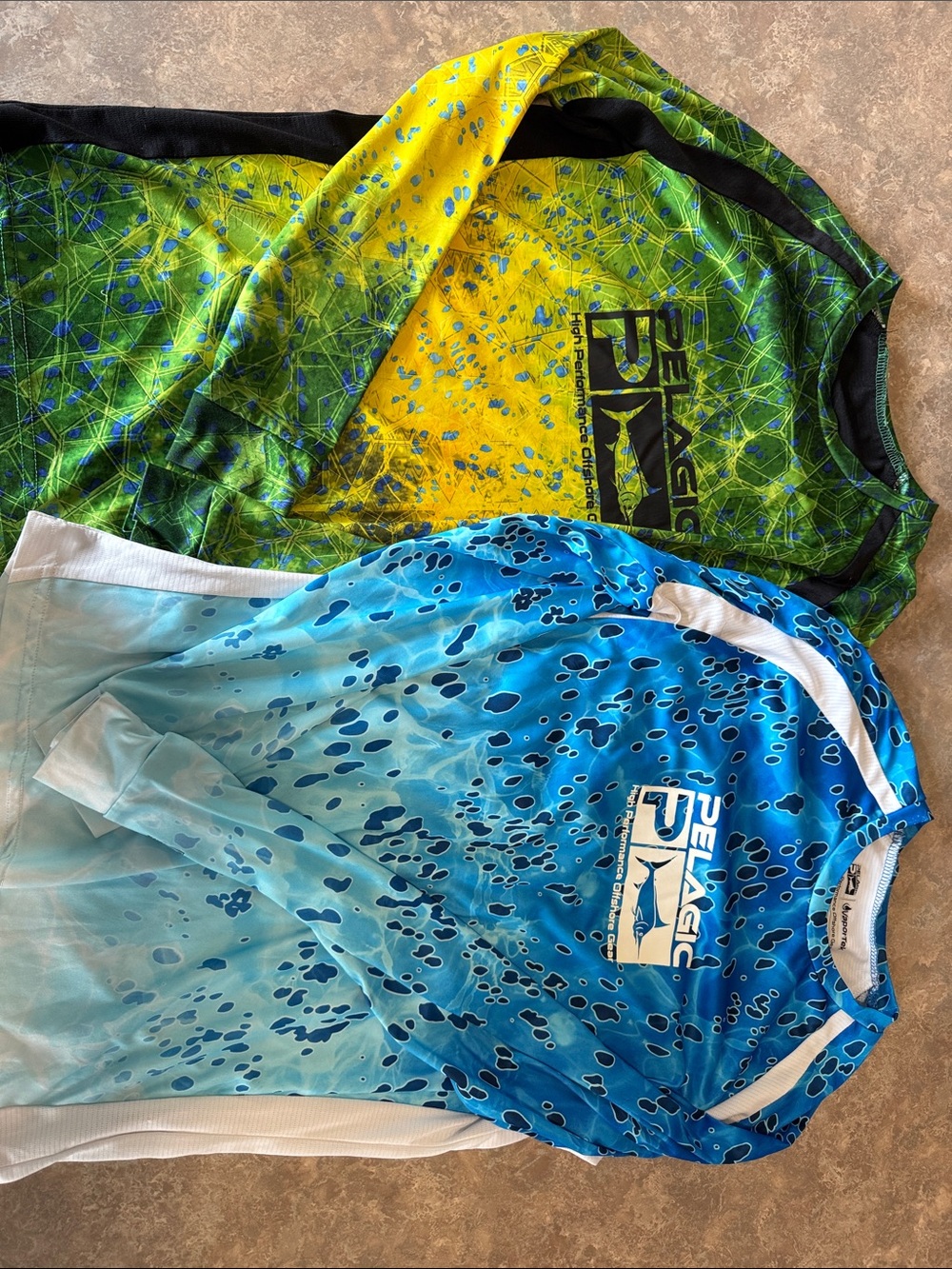 Pelagic Blue & Green Performance Fishing Shirts Boys Size Youth Medium 2 pack